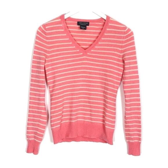 Lord & Taylor Cashmere Pink Striped Sweater - Picture 1 of 4